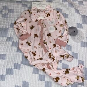 Milkberry Bamboo 2pc Bodysuit Headband 3-6M Ruffled Multicolor Pink NWT